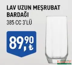 LAV UZUN MEŞRUBAT BARDAĞI 385 CC 3'LÜ